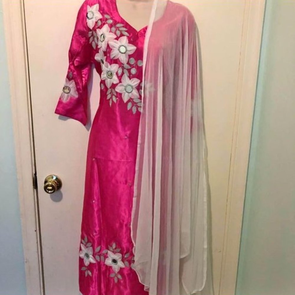 pink and white salwar set